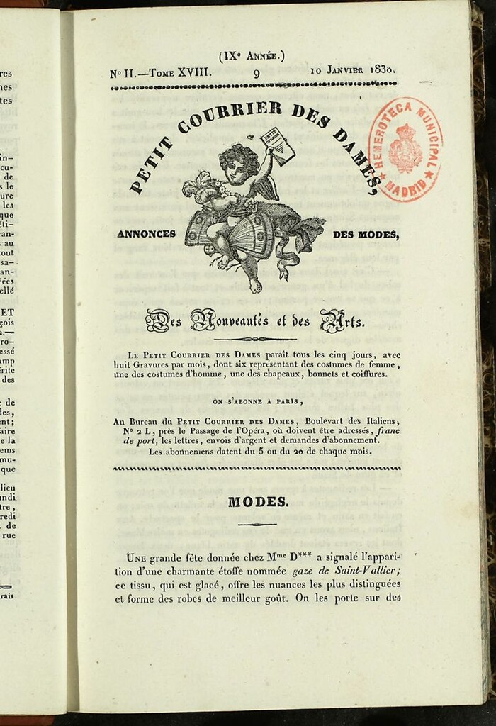 Miniatura de Petit Courrier des Dames : annonces des modes, des nouveautés et des arts del 10 de Enero de 1830