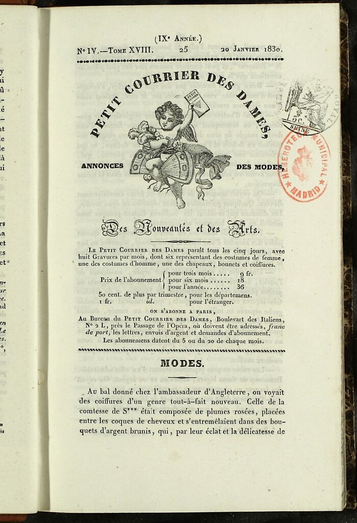 Miniatura de Petit Courrier des Dames : annonces des modes, des nouveautés et des arts del 20 de Enero de 1830