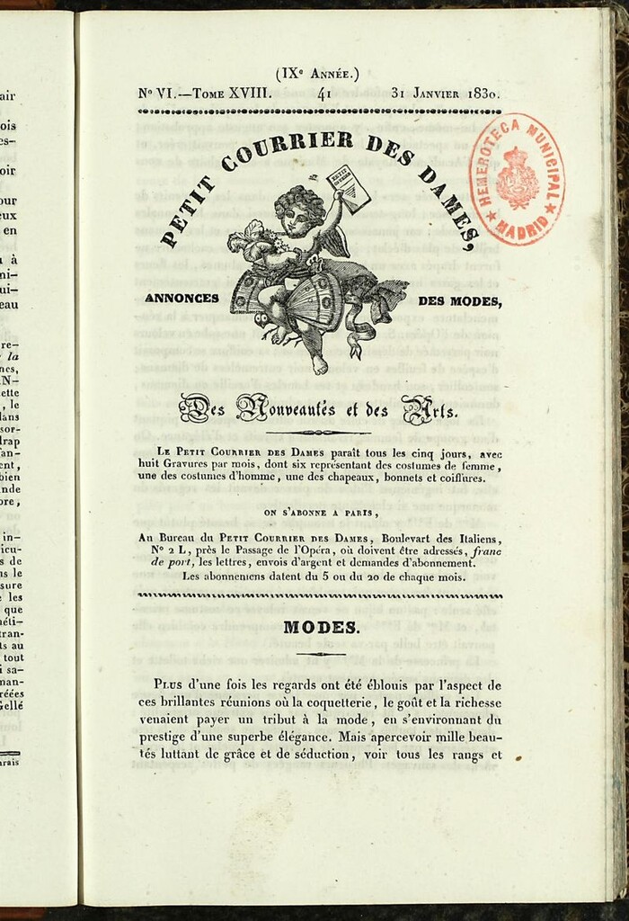 Miniatura de Petit Courrier des Dames : annonces des modes, des nouveautés et des arts del 31 de Enero de 1830