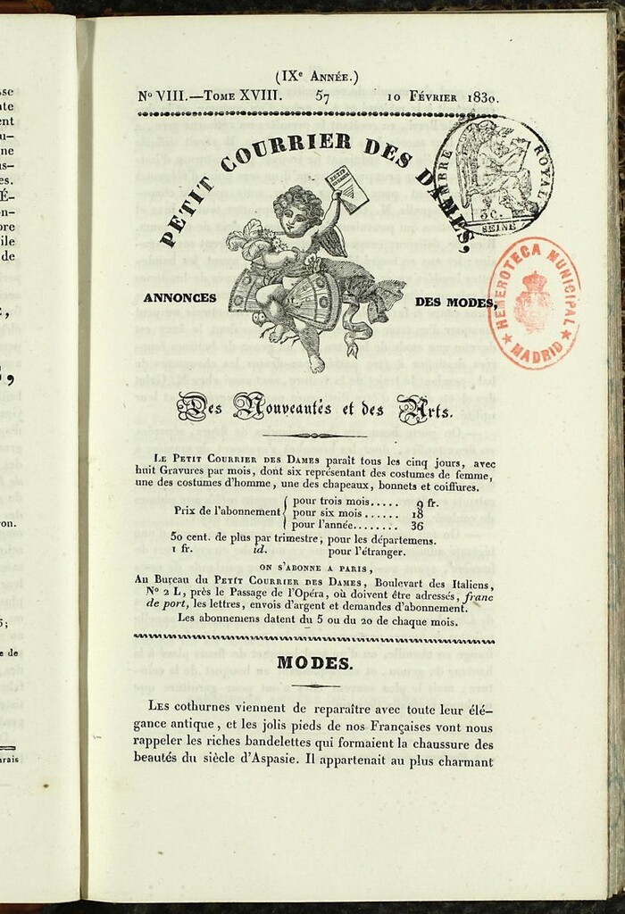 Miniatura de Petit Courrier des Dames : annonces des modes, des nouveautés et des arts del 10 de Febrero de 1830