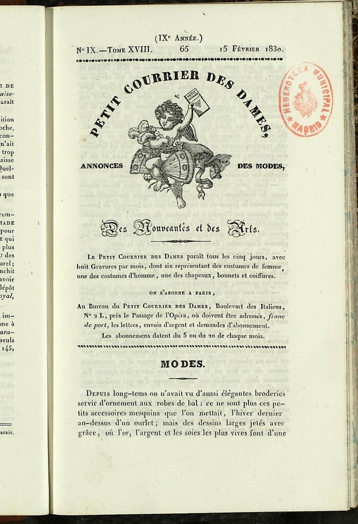 Miniatura de Petit Courrier des Dames : annonces des modes, des nouveautés et des arts del 15 de Febrero de 1830