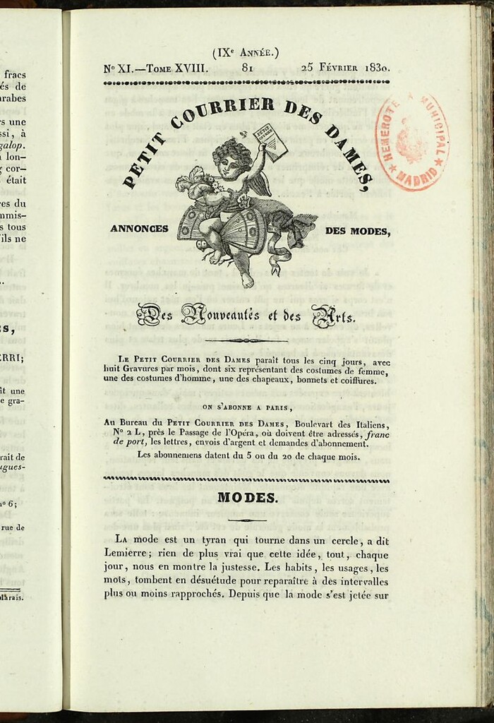 Miniatura de Petit Courrier des Dames : annonces des modes, des nouveautés et des arts del 25 de Febrero de 1830