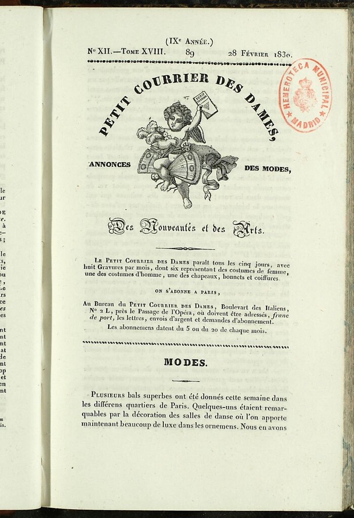 Miniatura de Petit Courrier des Dames : annonces des modes, des nouveautés et des arts del 28 de Febrero de 1830