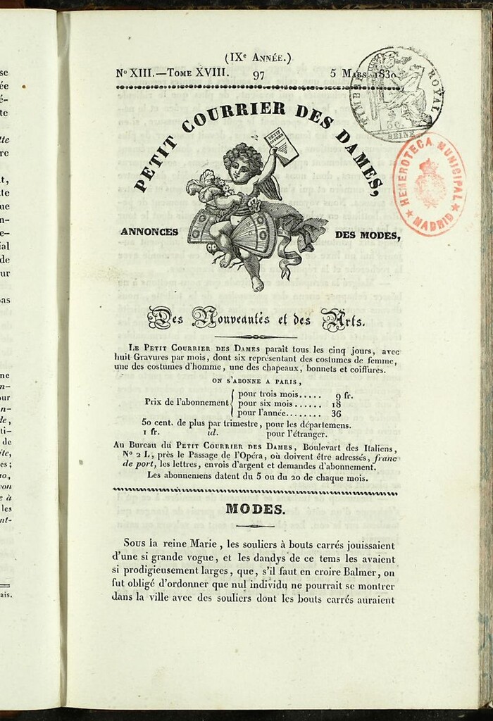 Miniatura de Petit Courrier des Dames : annonces des modes, des nouveautés et des arts del 5 de Marzo de 1830