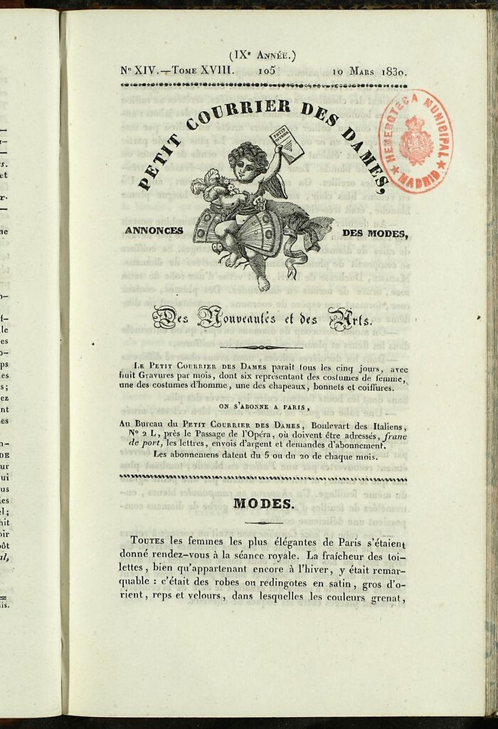 Miniatura de Petit Courrier des Dames : annonces des modes, des nouveautés et des arts del 10 de Marzo de 1830