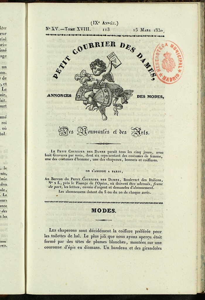 Miniatura de Petit Courrier des Dames : annonces des modes, des nouveautés et des arts del 15 de Marzo de 1830