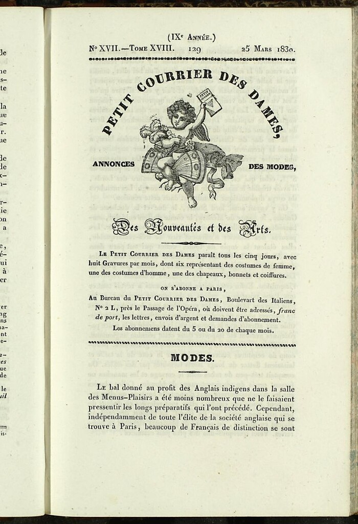 Miniatura de Petit Courrier des Dames : annonces des modes, des nouveautés et des arts del 25 de Marzo de 1830