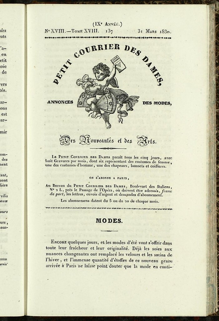 Miniatura de Petit Courrier des Dames : annonces des modes, des nouveautés et des arts del 31 de Marzo de 1830