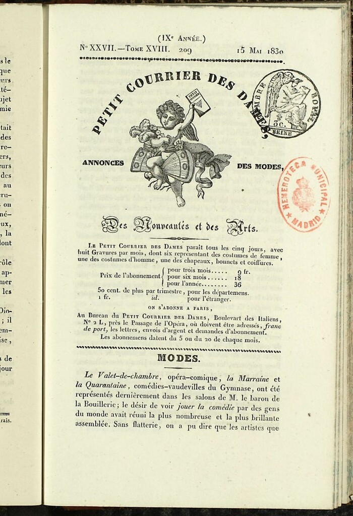 Miniatura de Petit Courrier des Dames : annonces des modes, des nouveautés et des arts del 15 de Mayo de 1830