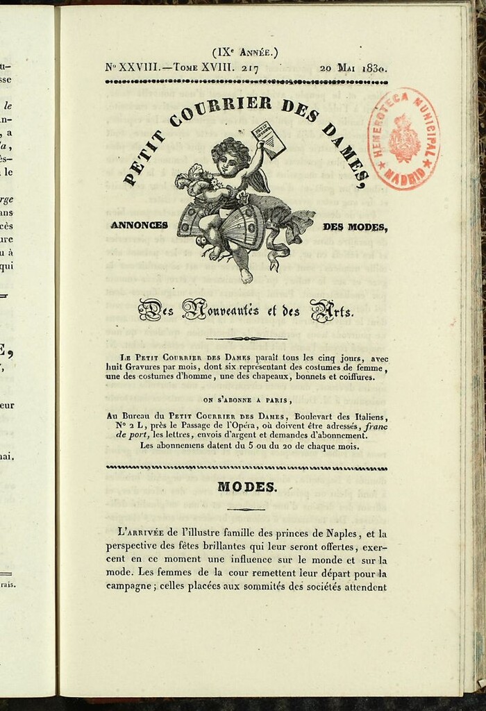 Miniatura de Petit Courrier des Dames : annonces des modes, des nouveautés et des arts del 20 de Mayo de 1830