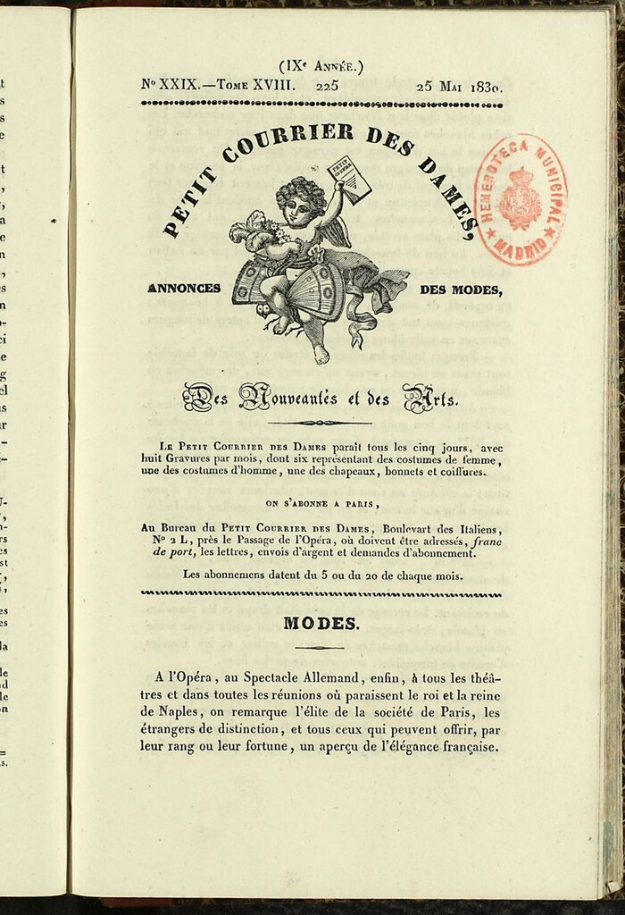 Miniatura de Petit Courrier des Dames : annonces des modes, des nouveautés et des arts del 25 de Mayo de 1830