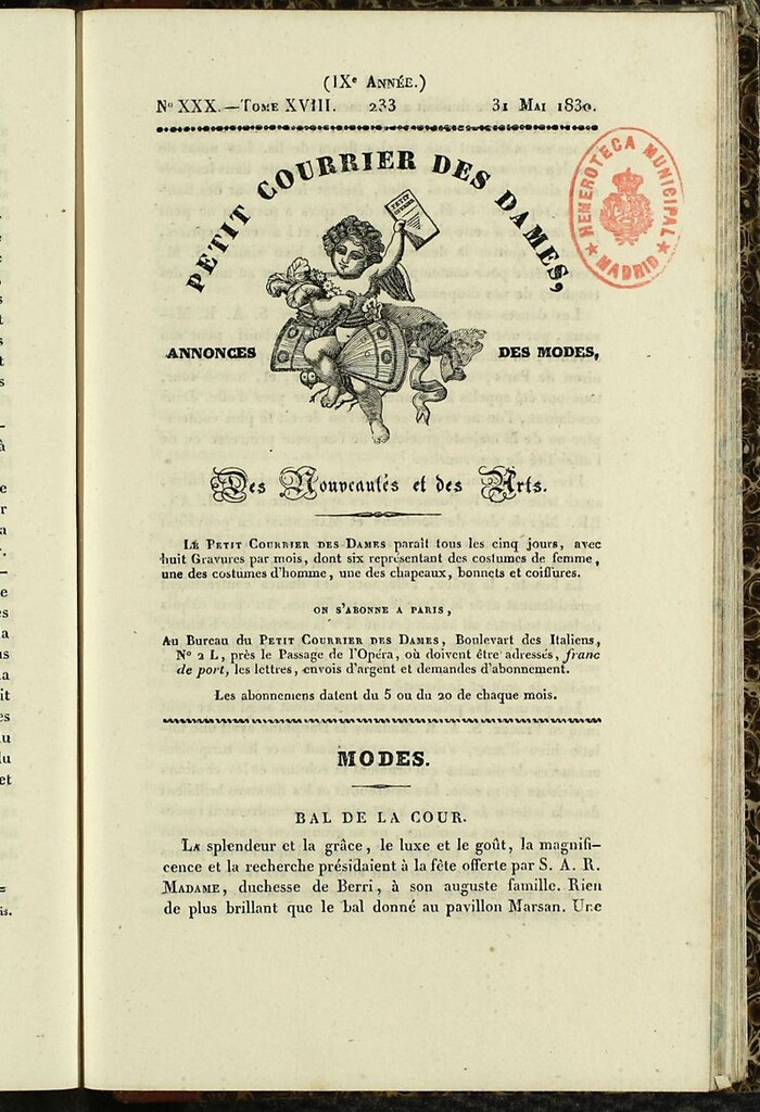 Miniatura de Petit Courrier des Dames : annonces des modes, des nouveautés et des arts del 31 de Mayo de 1830