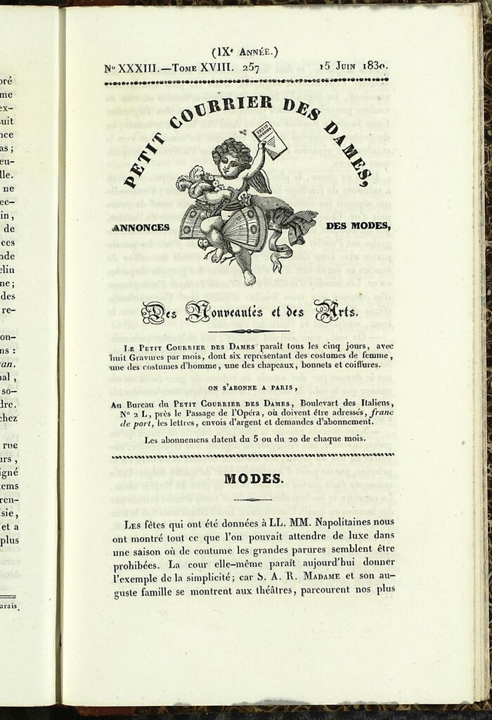 Miniatura de Petit Courrier des Dames : annonces des modes, des nouveautés et des arts del 15 de Junio de 1830