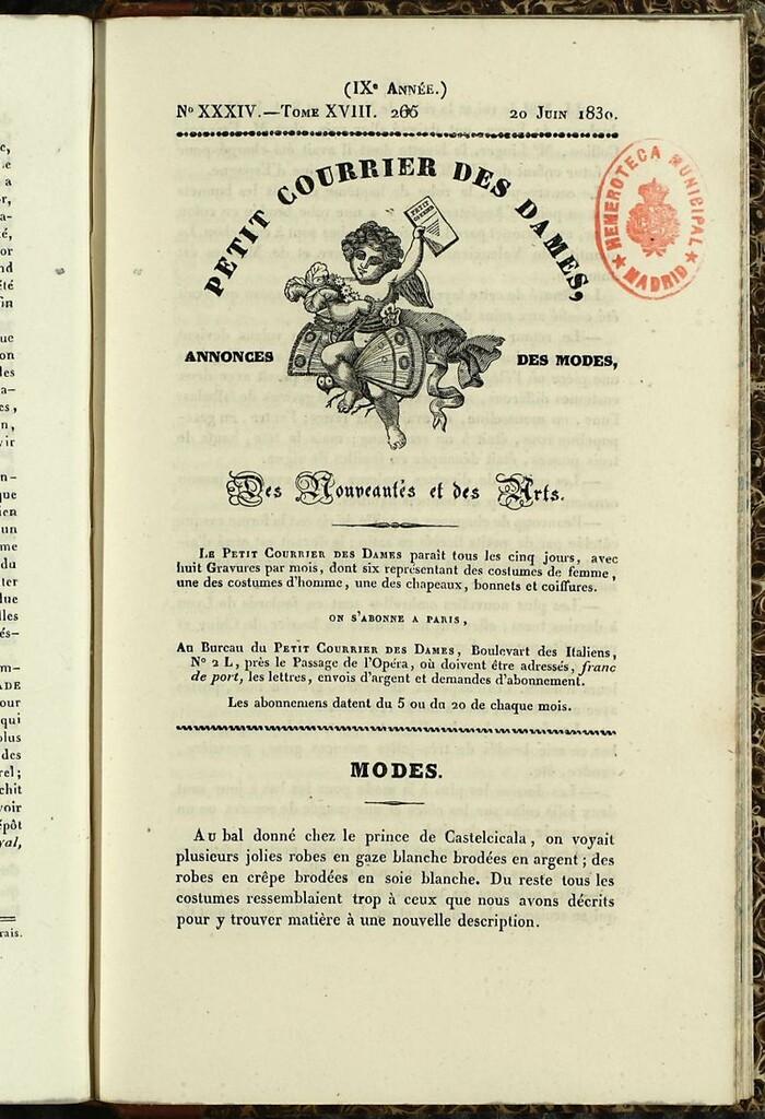 Miniatura de Petit Courrier des Dames : annonces des modes, des nouveautés et des arts del 20 de Junio de 1830