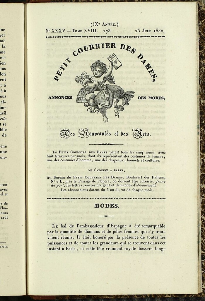Miniatura de Petit Courrier des Dames : annonces des modes, des nouveautés et des arts del 25 de Junio de 1830