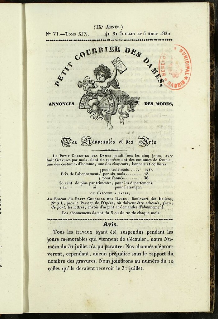 Miniatura de Petit Courrier Des Dames del 31 de julio al 5 de agosto de 1830