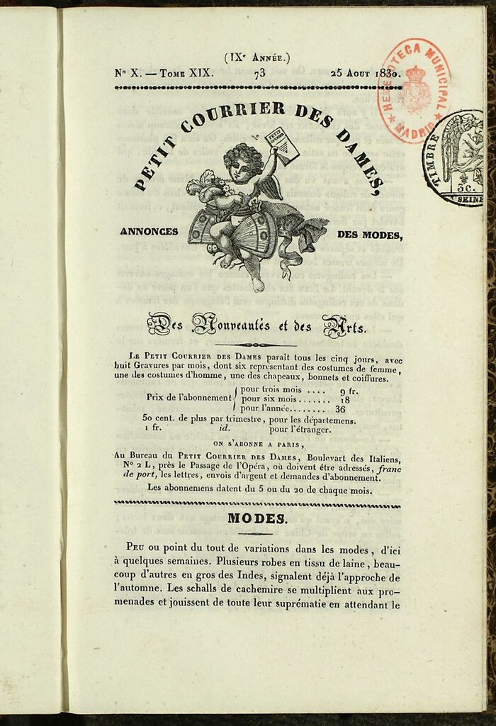 Miniatura de Petit Courrier des Dames : annonces des modes, des nouveautés et des arts del 25 de Agosto de 1830