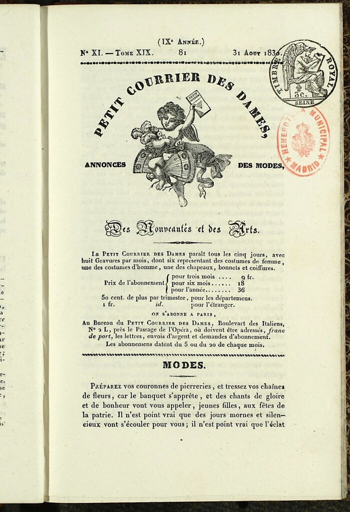 Miniatura de Petit Courrier des Dames : annonces des modes, des nouveautés et des arts del 31 de Agosto de 1830