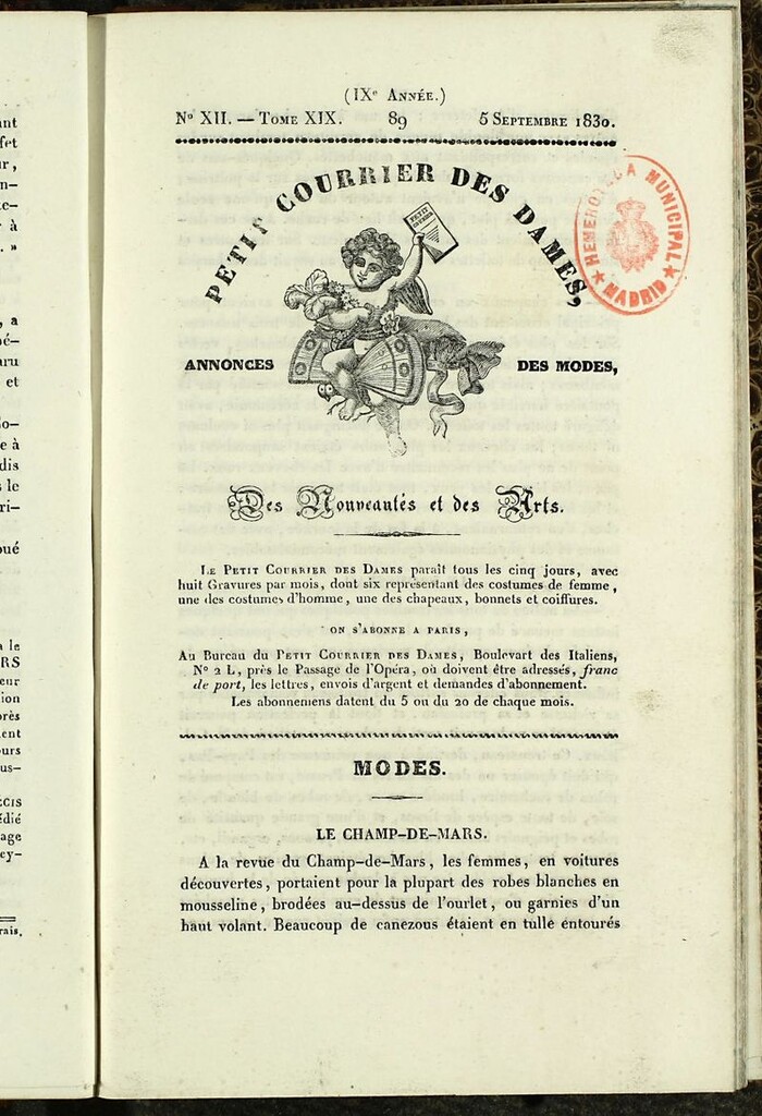 Miniatura de Petit Courrier Des Dames del 5 de septiembre de 1830