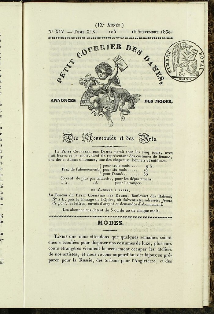 Miniatura de Petit Courrier Des Dames del 15 de septiembre de 1830