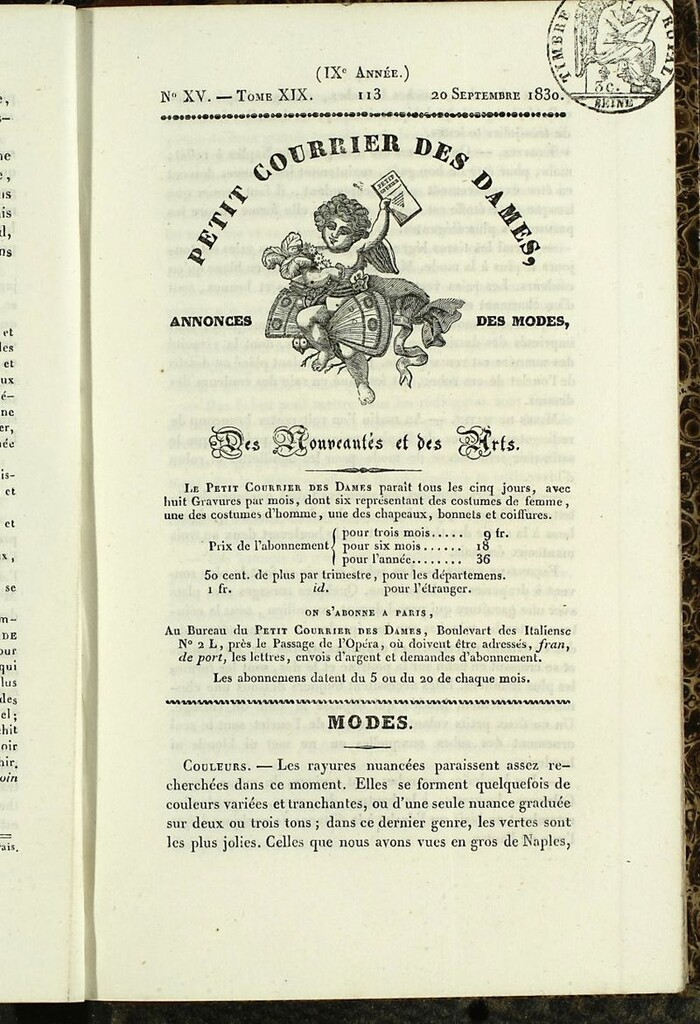 Miniatura de Petit Courrier Des Dames del 20 de septiembre de 1830