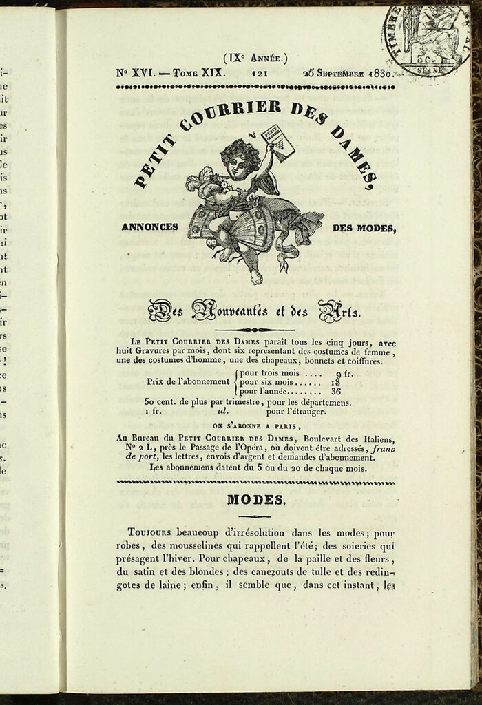 Miniatura de Petit Courrier Des Dames del 25 de septiembre de 1830