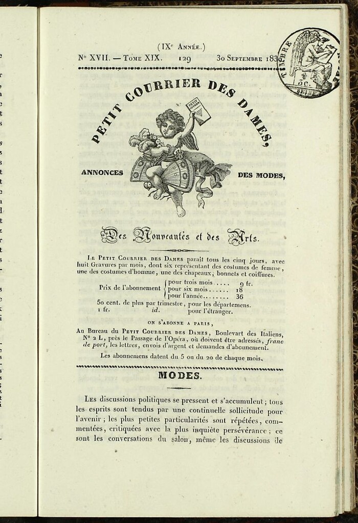 Miniatura de Petit Courrier Des Dames del 30 de septiembre de 1830
