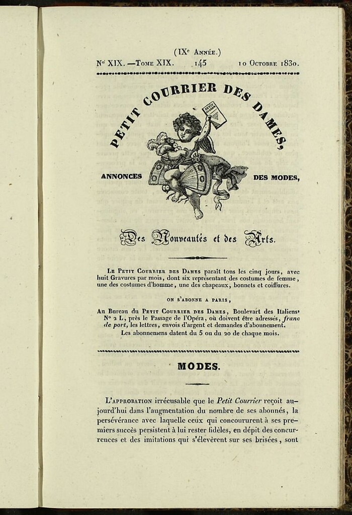Miniatura de Petit Courrier des Dames : annonces des modes, des nouveautés et des arts del 10 de Octubre de 1830