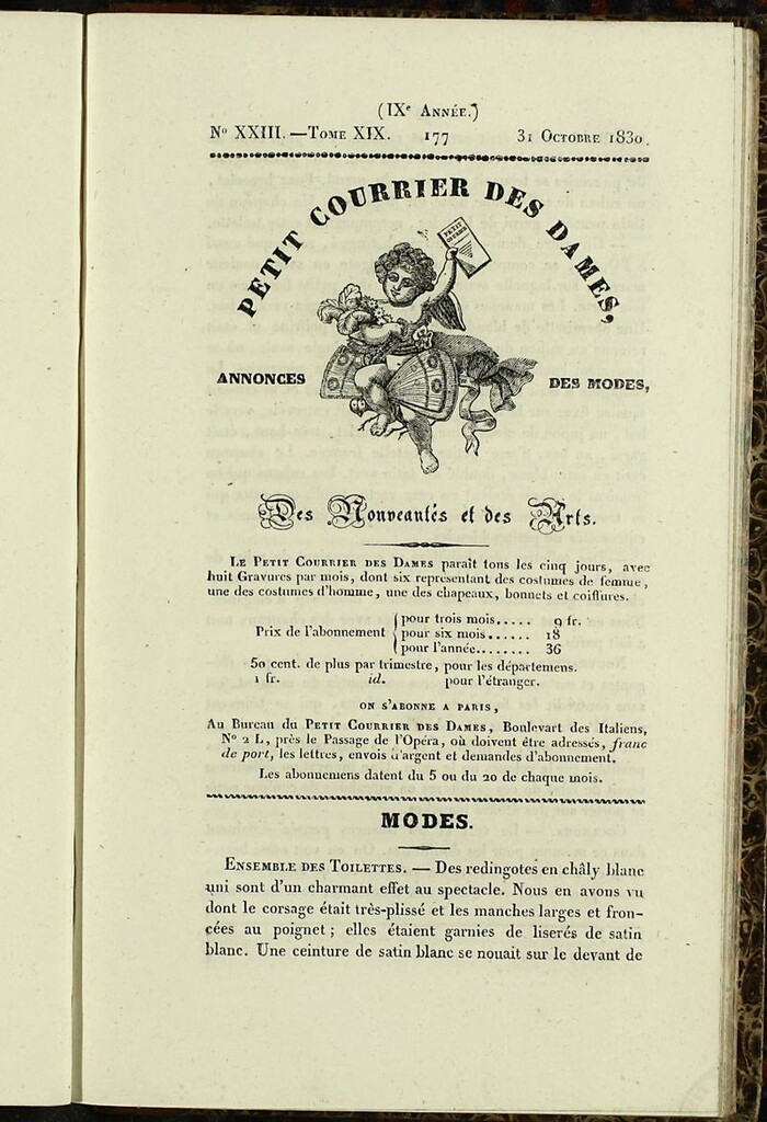 Miniatura de Petit Courrier des Dames : annonces des modes, des nouveautés et des arts del 31 de Octubre de 1830