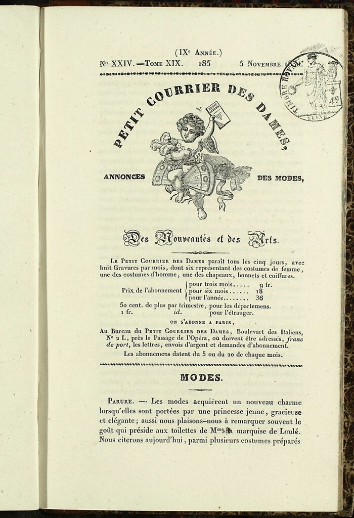 Miniatura de Petit Courrier des Dames : annonces des modes, des nouveautés et des arts del 5 de Noviembre de 1830