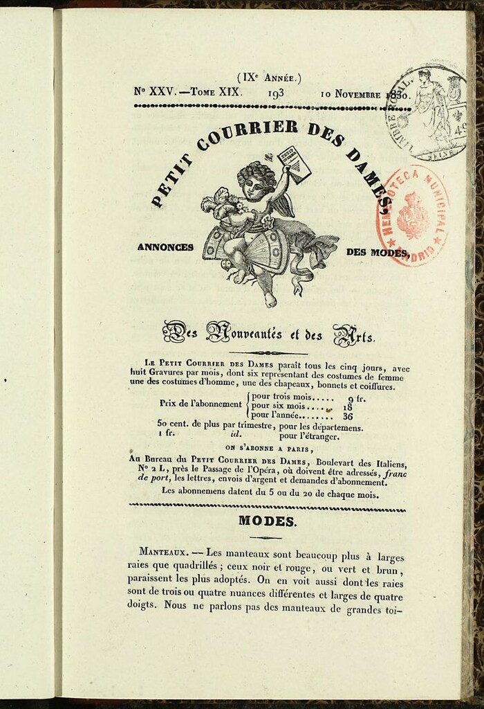 Miniatura de Petit Courrier Des Dames del 10 de noviembre de 1830
