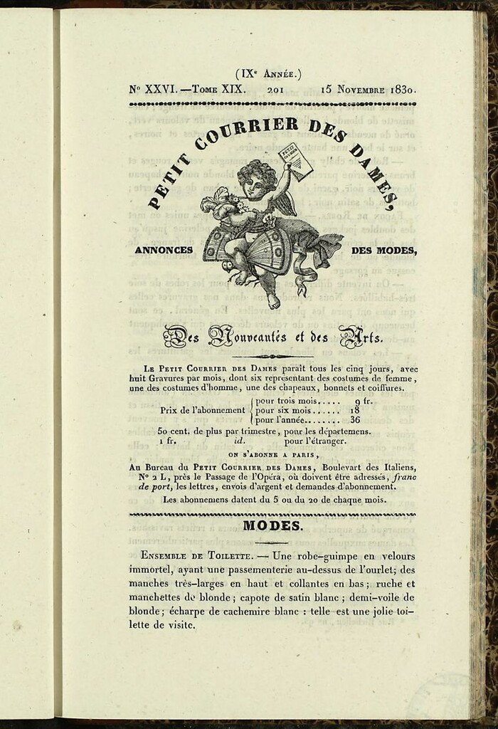 Miniatura de Petit Courrier Des Dames del 15 de noviembre de 1830