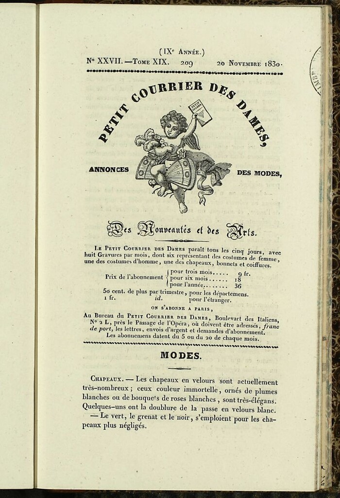 Miniatura de Petit Courrier Des Dames del 20 de noviembre de 1830