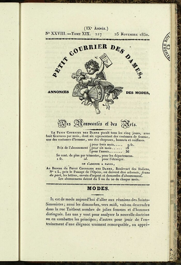 Miniatura de Petit Courrier Des Dames del 25 de noviembre de 1830