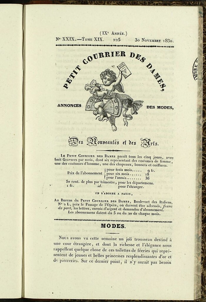 Miniatura de Petit Courrier Des Dames del 30 de noviembre de 1830