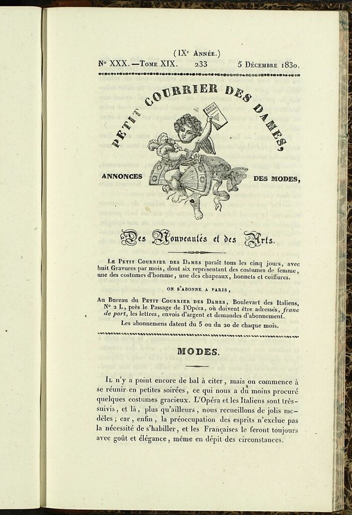 Miniatura de Petit Courrier des Dames : annonces des modes, des nouveautés et des arts del 5 de Diciembre de 1830