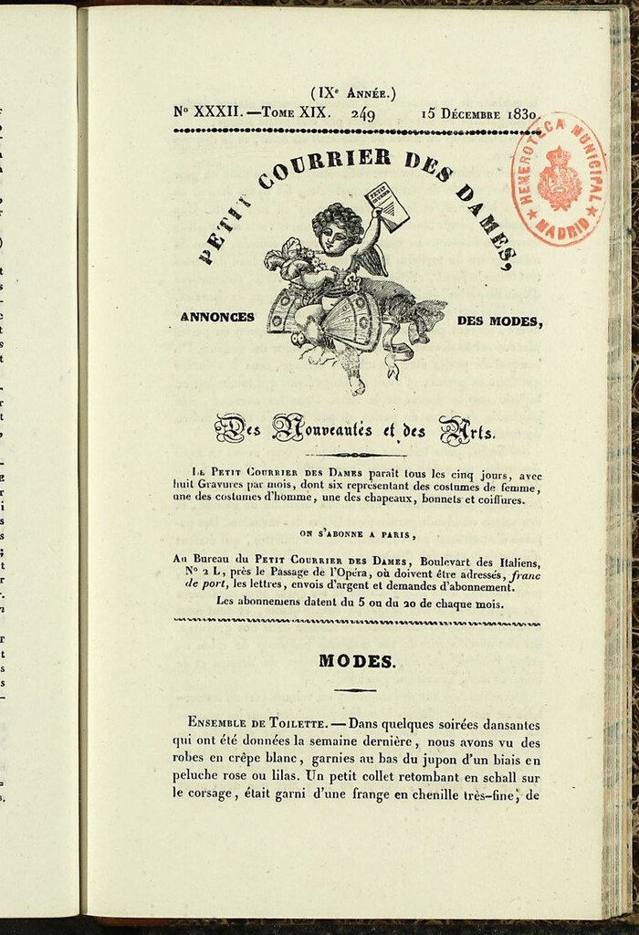 Miniatura de Petit Courrier Des Dames del 15 de diciembre de 1830