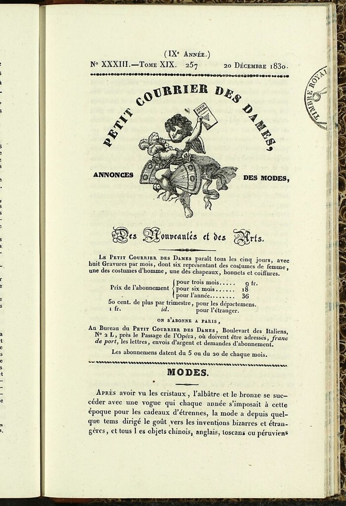 Miniatura de Petit Courrier Des Dames del 20 de diciembre de 1830