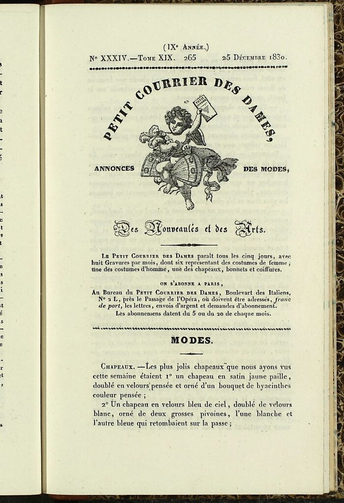 Miniatura de Petit Courrier Des Dames del 25 de diciembre de 1830
