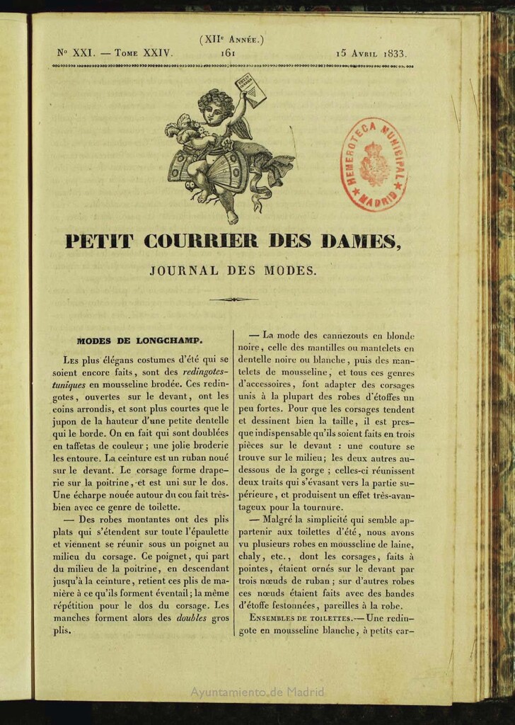 Miniatura de Petit Courrier des Dames : journal des modes del 15 de Abril de 1833
