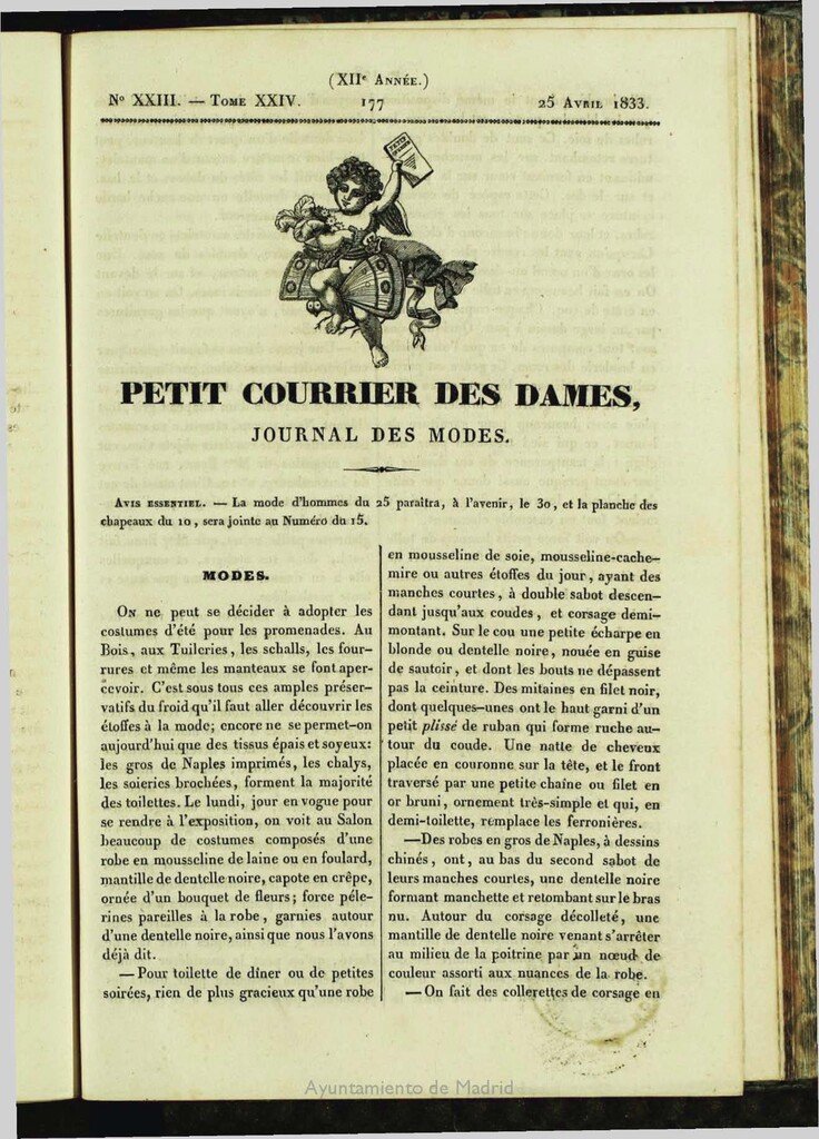 Miniatura de Petit Courrier des Dames : journal des modes del 25 de Abril de 1833