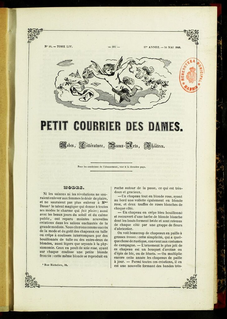 Miniatura de Petit Courrier des Dames : annonces des modes, des nouveautés et des arts del 10 de Mayo de 1848
