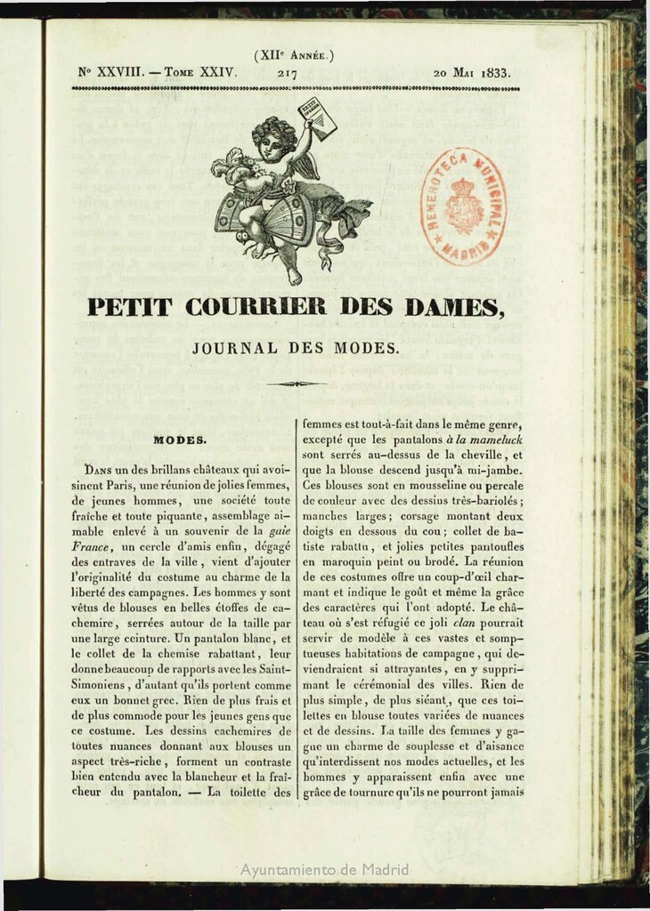 Miniatura de Petit Courrier des Dames : journal des modes del 20 de Mayo de 1833