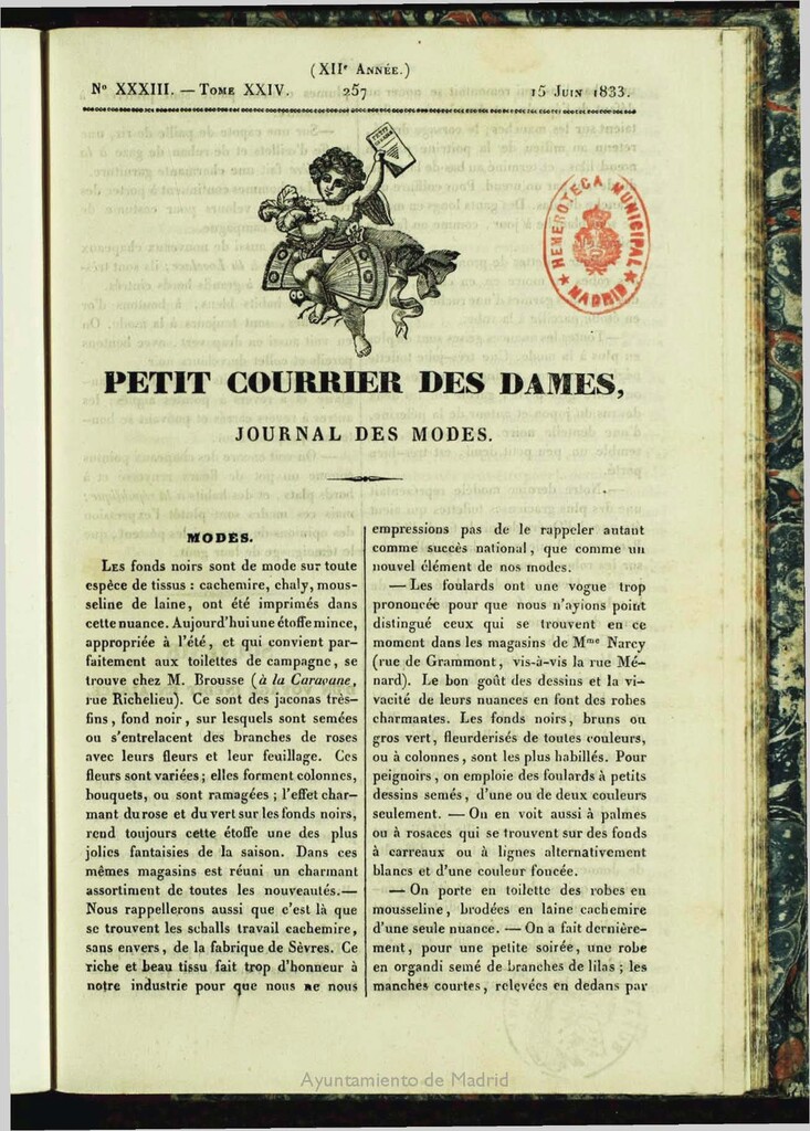 Miniatura de Petit Courrier des Dames : journal des modes del 15 de Junio de 1833