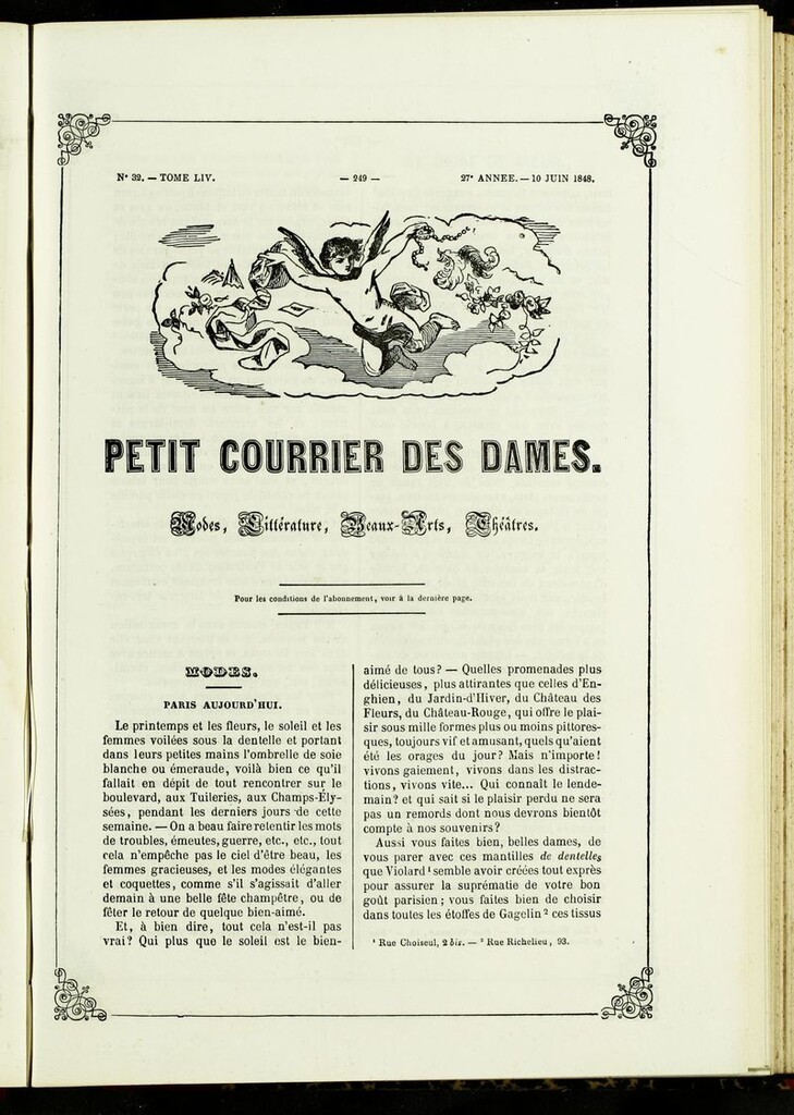 Miniatura de Petit Courrier des Dames : annonces des modes, des nouveautés et des arts del 10 de Junio de 1848