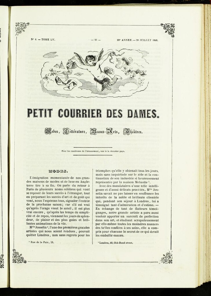 Miniatura de Petit Courrier des Dames : annonces des modes, des nouveautés et des arts del 20 de Julio de 1848