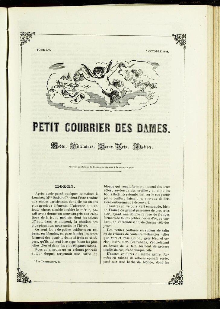 Miniatura de Petit Courrier des Dames : annonces des modes, des nouveautés et des arts del 5 de Octubre de 1848
