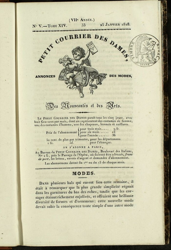Miniatura de Petit Courrier des Dames : annonces des modes, des nouveautés et des arts del 25 de Enero de 1828