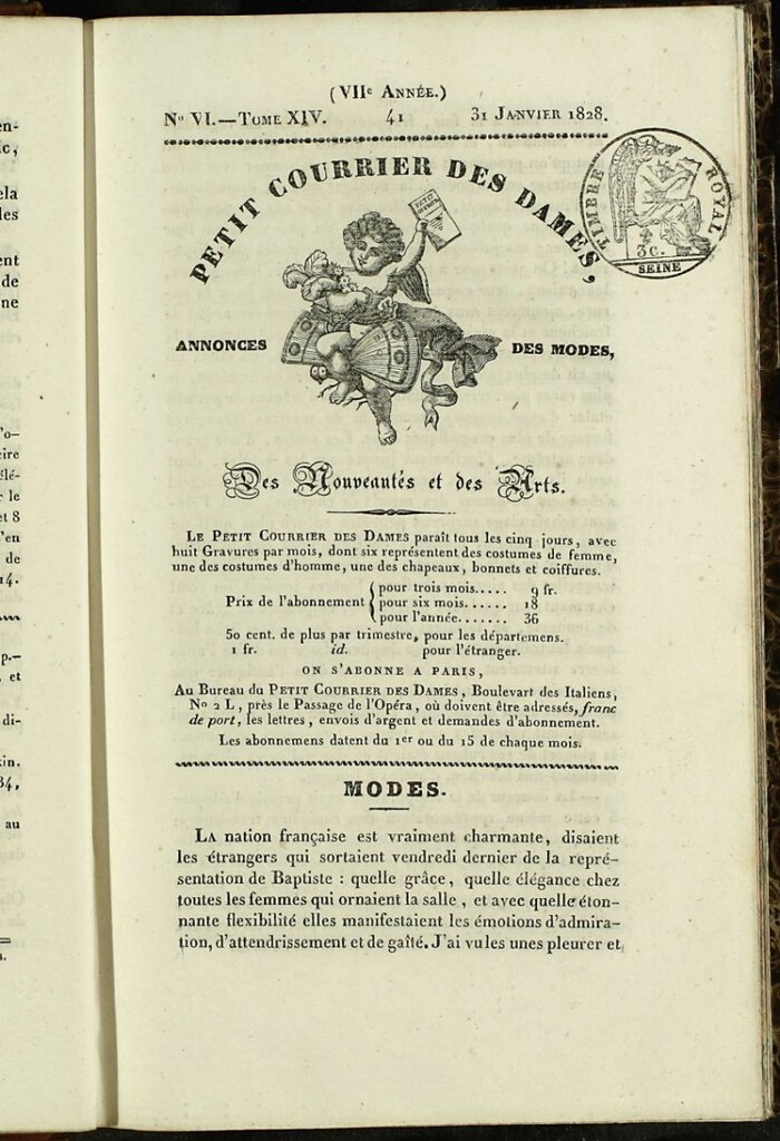 Miniatura de Petit Courrier des Dames : annonces des modes, des nouveautés et des arts del 31 de Enero de 1828
