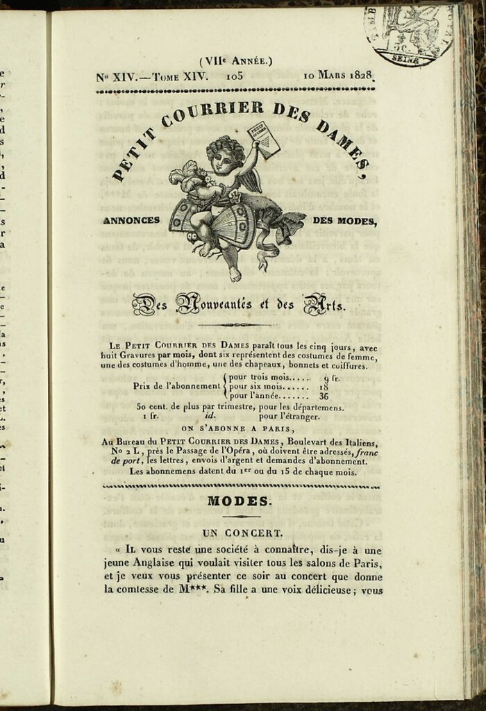 Miniatura de Petit Courrier des Dames : annonces des modes, des nouveautés et des arts del 10 de Marzo de 1828